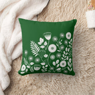 Green and White Boho Wildflower Cushion