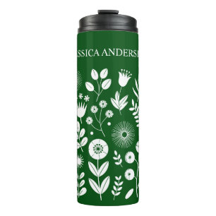 Green and White Boho Wildflower Thermal Tumbler