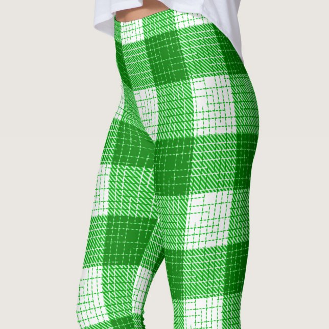 Green and White Bold Checkered Plaid Design  Leggings (Creator Uploaded)