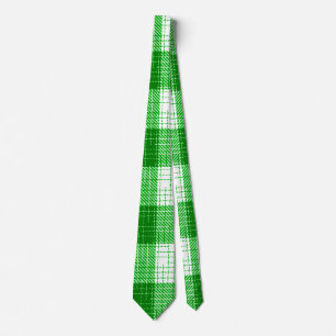 Green and White Bold Checkered Plaid Design  Tie