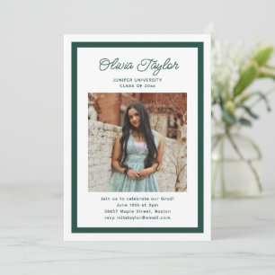 Green and White Border Photo Graduation Party Invitation