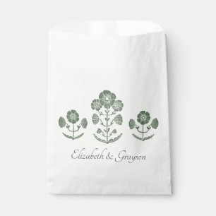 Green and White Botanical Block Print Favour Bags