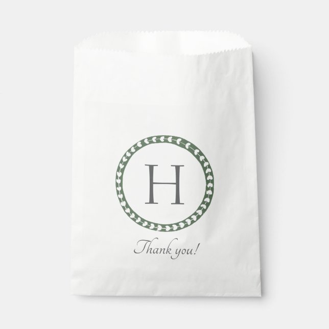 Green and White Botanical Block Print Favour Bags (Front)