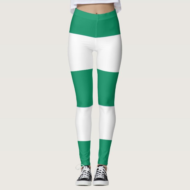 Green and White Broad Stipes Leggings (Front)