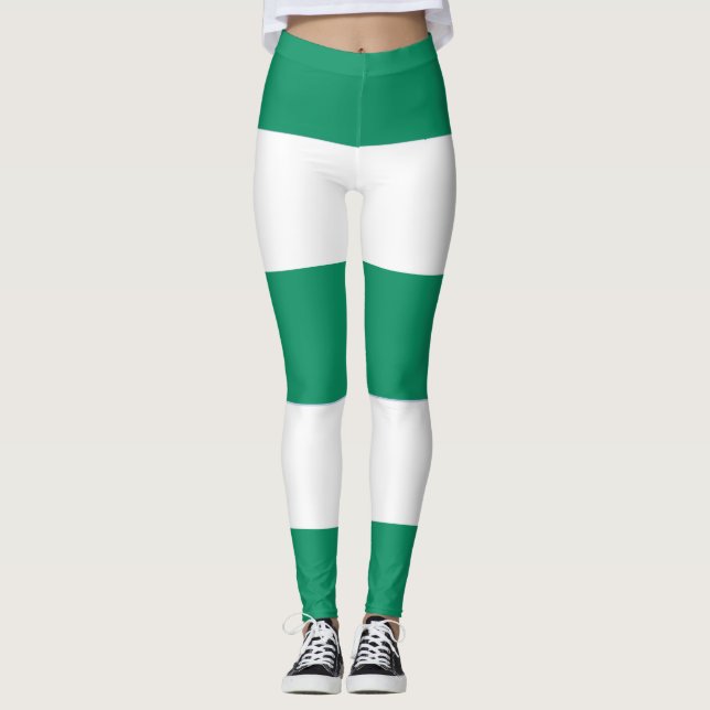 Green and White Broad Stipes Leggings (Front)