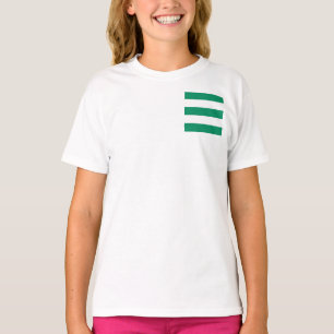 Green and White broad stripe patch on a T-Shirt