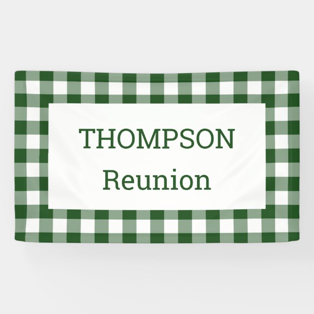 Green and White Buffalo Check Reunion Party Banner (Horizontal)