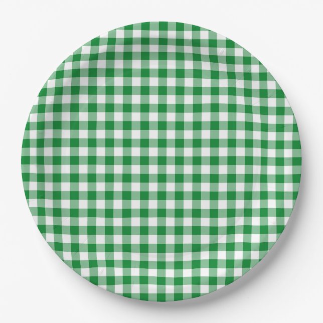 Green and  White Buffalo Checks BBQ Engagement Paper Plate (Front)