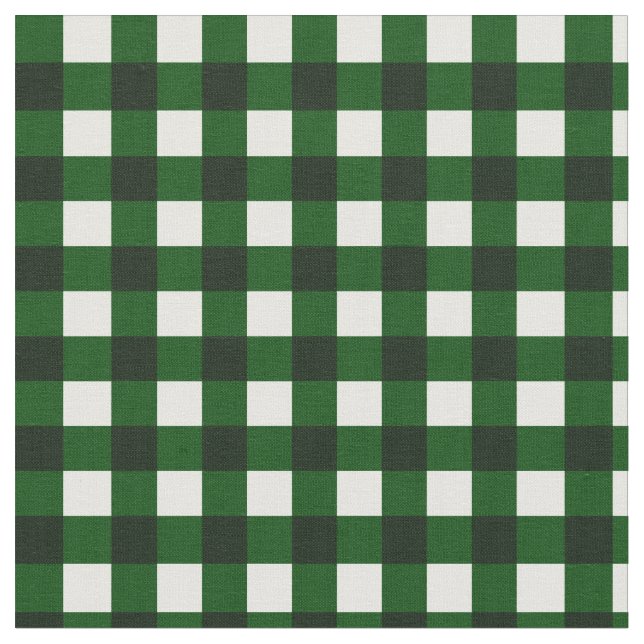 Green And White Buffalo Gingham Plaid Pattern Fabric (Close Up)
