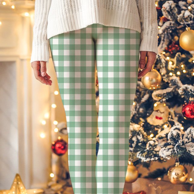 Green and White Buffalo Plaid Christmas Leggings (Creator Uploaded)