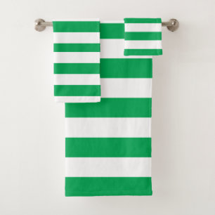 Green and White Cabana Stripes Bath Towel Set