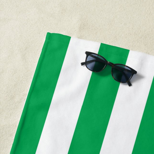 Green and White Cabana Stripes  Beach Towel (In Situ)