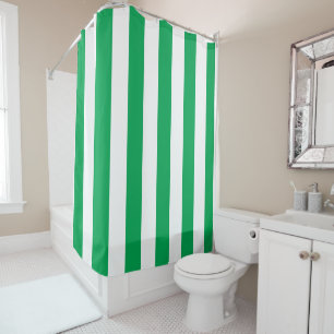 Green and White Cabana Stripes Shower Curtain