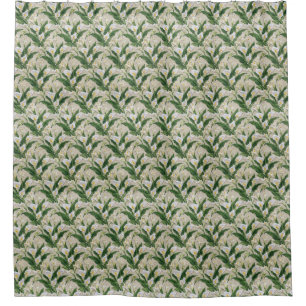 Green and White Calla Lily Embroidery Botanical Shower Curtain