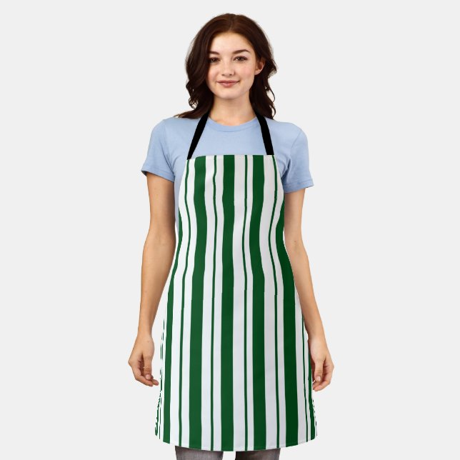 Green and White Candy Cane Stripes Apron (Worn)