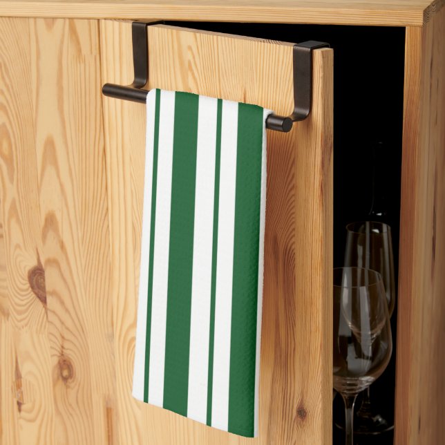 Green and White Candy Cane Stripes Tea Towel (Thirds Fold)