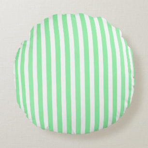 Green and white candy stripes round cushion