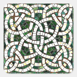 Green and White Celtic Knot Stone Mosaic Square Sticker