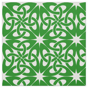 Green and White Celtic Knotwork Pattern Fabric