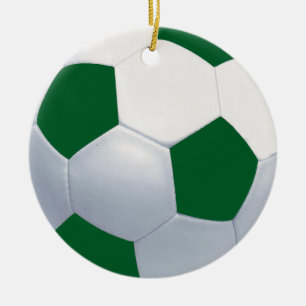 Green and White Ceramic Soccer Ball Ornament