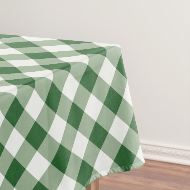 Green and White Check Gingham Holiday Christmas Tablecloth (In Situ)