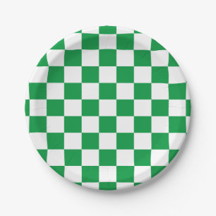 Green and White Checkerboard Paper Plate