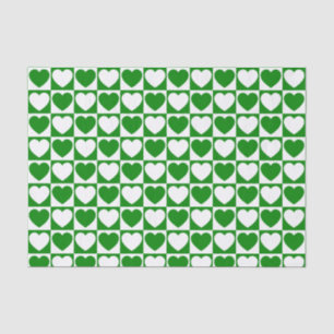 Green and White Checkered Pattern With Hearts Tissue Paper