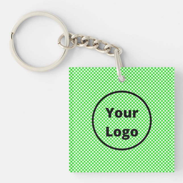 Green and white chequered board pattern key ring (Front)