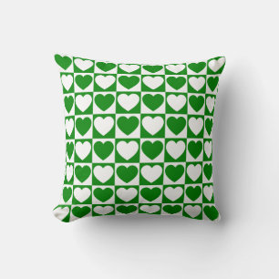 Green and White Chequered Pattern With Hearts Cushion
