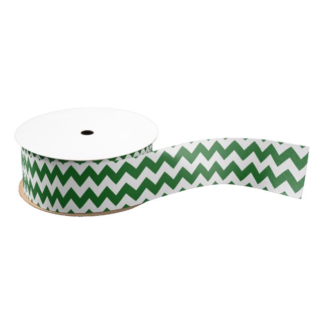 Green and White Chevron Grosgrain Ribbon (Spool)