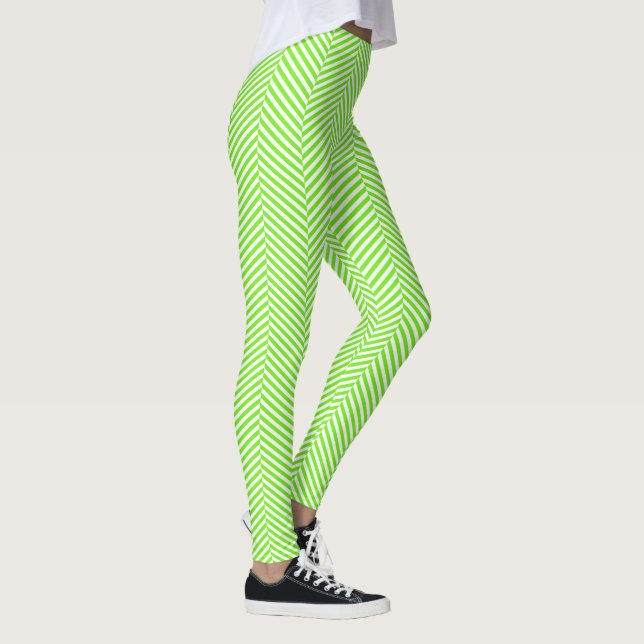 Green and white chevron herringbone style Leggings (Right)