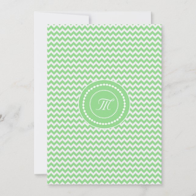 Green and White Chevron Monogrammed Wedding Invitation (Front)