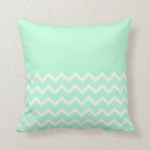 Green and White Chevron Pattern with Plain Green. Cushion