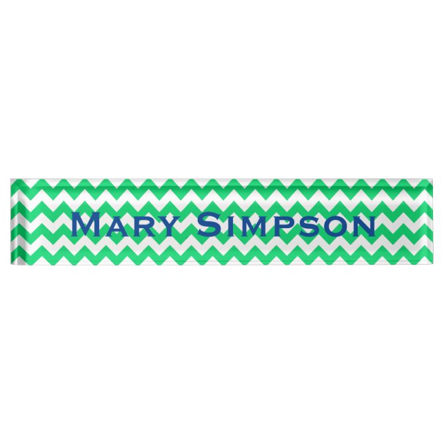 Green and White Chevron Print Name Plate (Front)