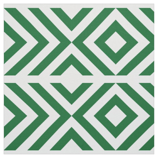 Green and White Chevrons, Diamonds Geometric Fabric (Swatch)