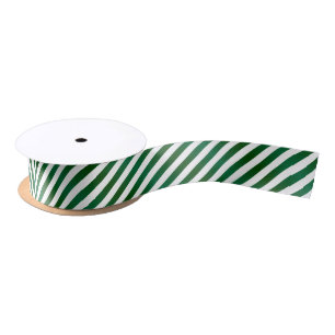 Green and White Christmas Candy Stripes Satin Ribbon