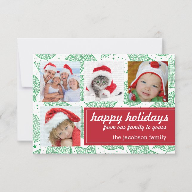 Green and White Christmas Holiday Photo Cards (Front)