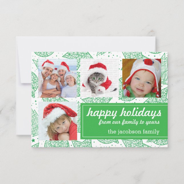 Green and White Christmas Holiday Photo Cards (Front)