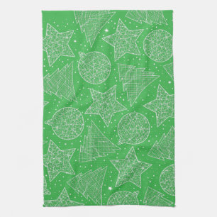 Green and White Christmas Kitchen Towels