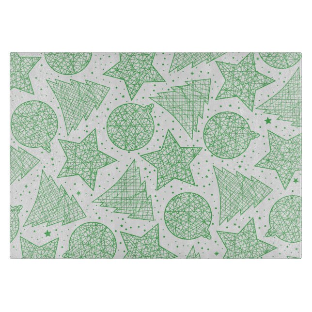 Green and White Christmas Pattern Cutting Board (Front)