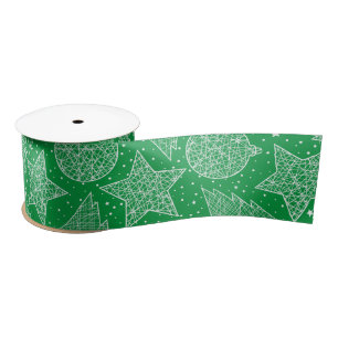 Green and White Christmas Pattern Ribbon Satin Ribbon