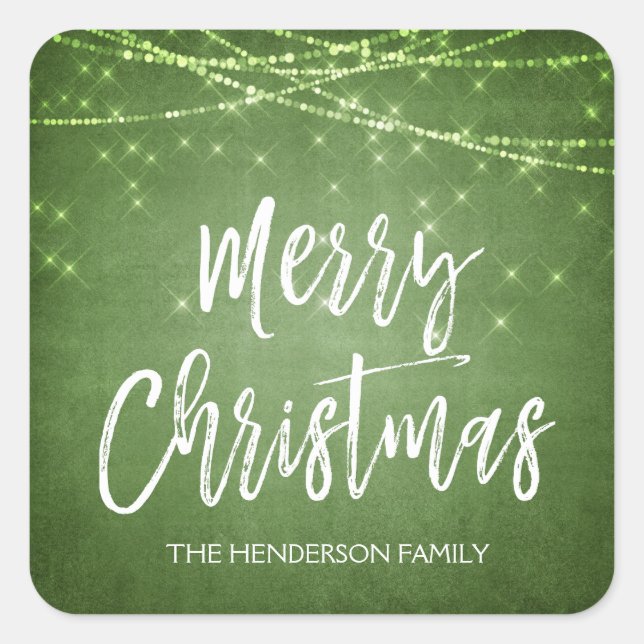 Green and White Christmas Script Holiday Square Sticker (Front)