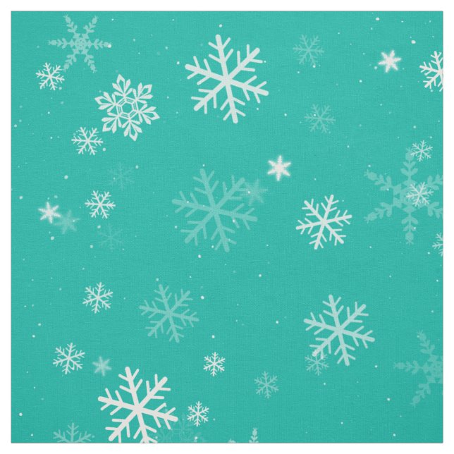 Green and White Christmas Snowflake Pattern Fabric (Swatch)