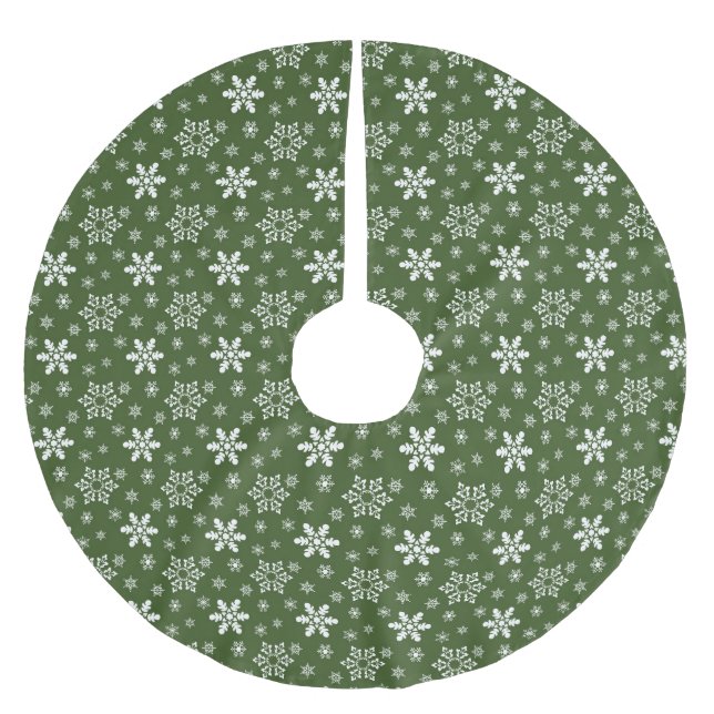 GREEN AND WHITE CHRISTMAS SNOWFLAKE PATTERNS BRUSHED POLYESTER TREE SKIRT (Front)