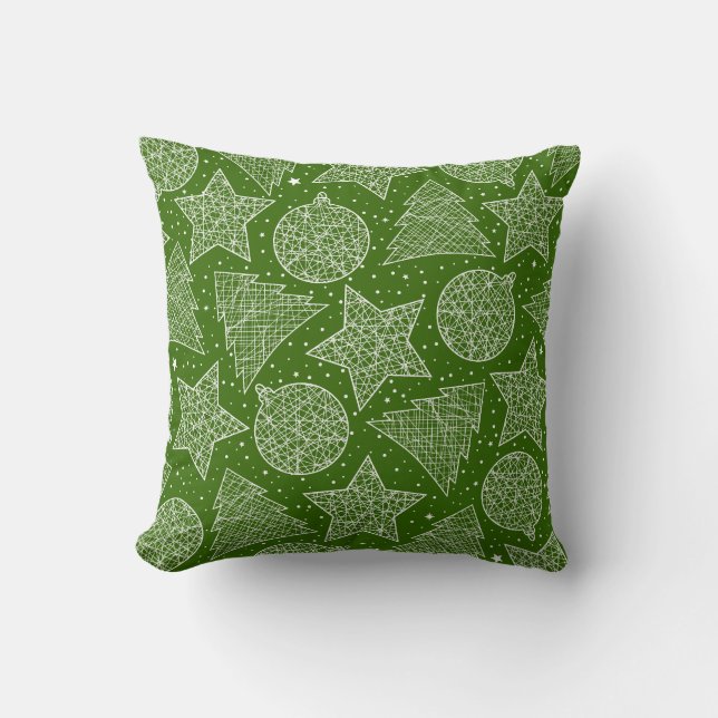 Green and White Christmas Throw Pillows (Front)