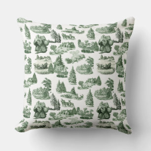 Green and White Christmas Toile Aesthetic Cushion