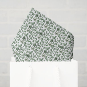 Green and White Christmas Toile Aesthetic Tissue Paper