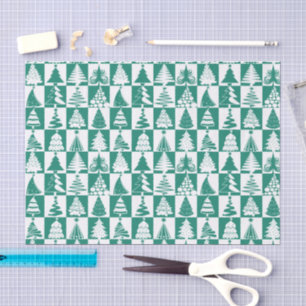 Green And White Christmas Tree Holiday Pattern Tissue Paper