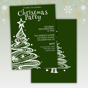 Green and White Christmas Tree Party Invitation