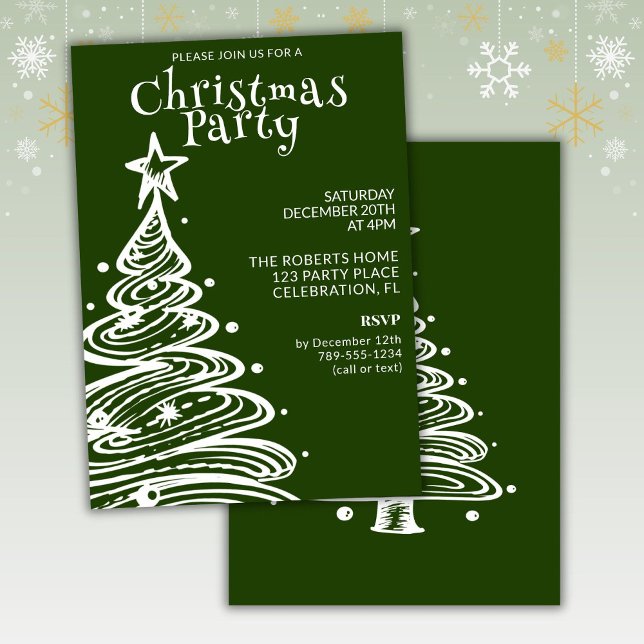 Green and White Christmas Tree Party Invitation (Creator Uploaded)